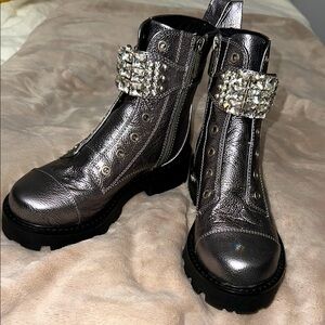 Karl Lagerfeld Maeva Champaign Metallic Silver Studded Women's Boots Never Worn